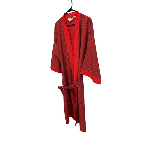 Vintage Mens Store Red Black Striped Kimono Robe With Belt One Size Made In USA - Picture 3 of 10